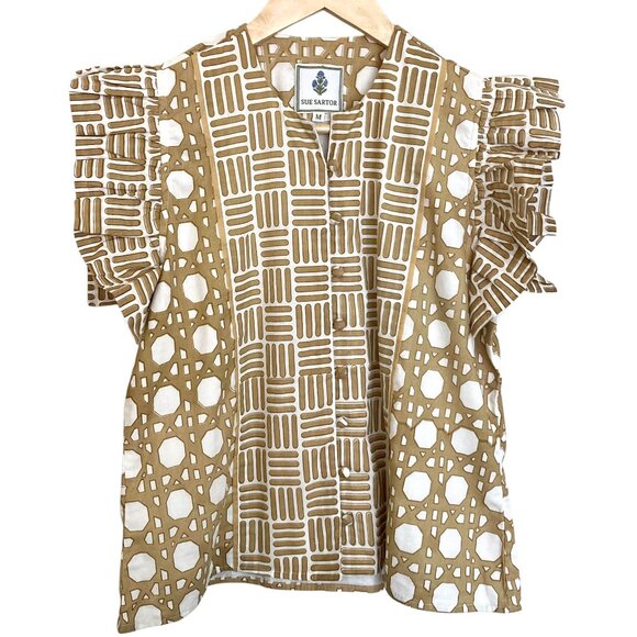 SUE SARTOR Fairfield Basketweave Top & Midi Skirt SET Caning Collection Tan - Picture 8 of 13